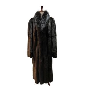 Zinman 52" Full Length Sheared Mink Fur Full Leather Reversible Coat 14 BRN/BLK